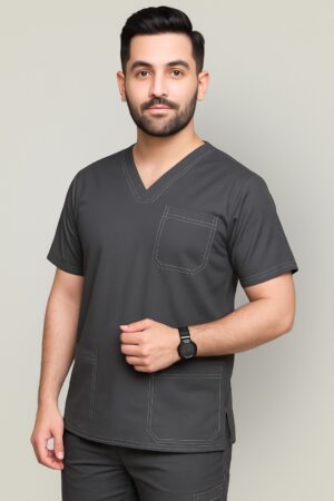 Double stitch men’s scrub suit with V-neck top and cargo pants in premium fabric for doctors in Pakistan