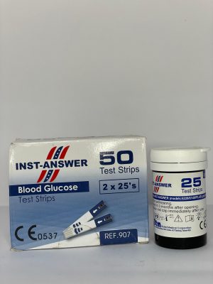 INST-Answer blood sugar test strips box (50 pcs) for accurate and affordable glucose monitoring in Pakistan. INST-Answer Sugar Test Strips